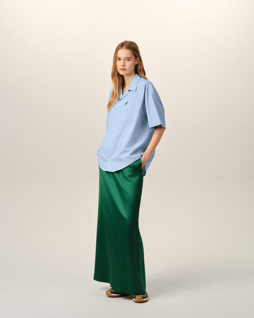 Blue boxy cotton short-sleeve shirt with Ami de Coeur tulip - Woman - 12 - AMI Paris - Ami Paris