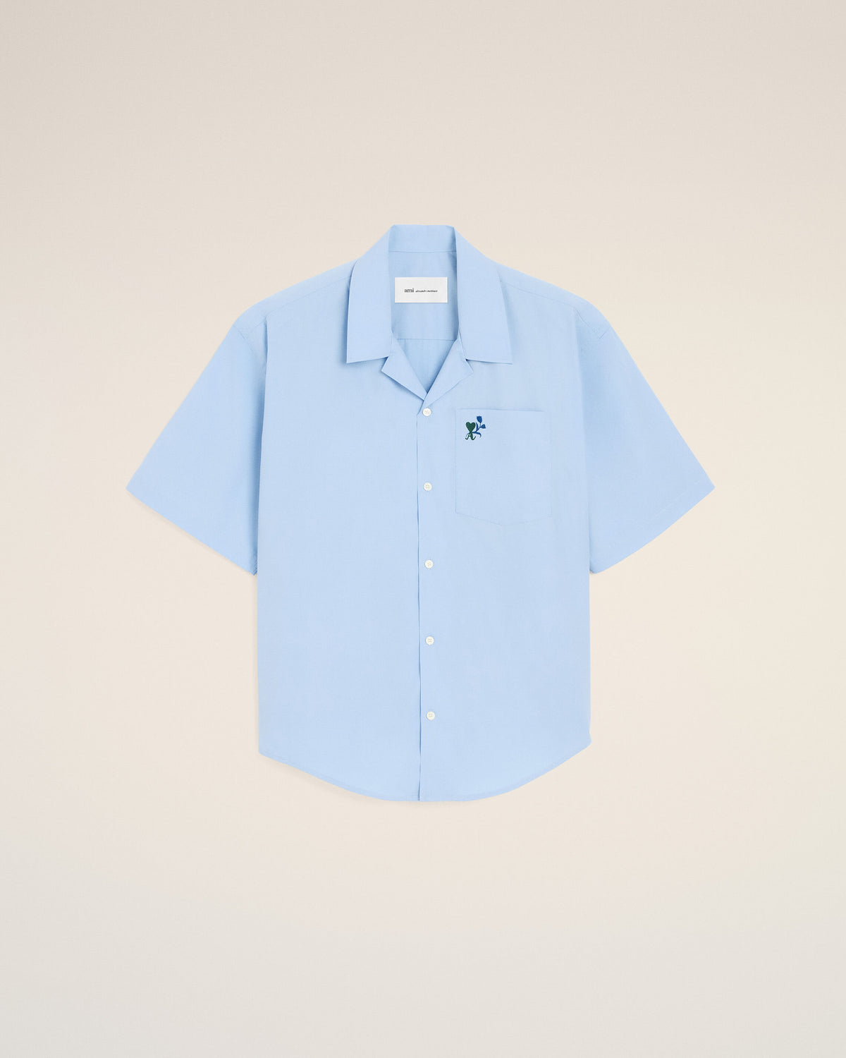 Blue boxy cotton short-sleeve shirt with Ami de Coeur tulip - 1