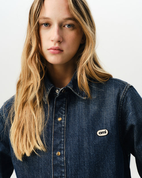 Blue cotton overshirt with Ami patch - Woman - 10 - AMI Paris - Ami Paris