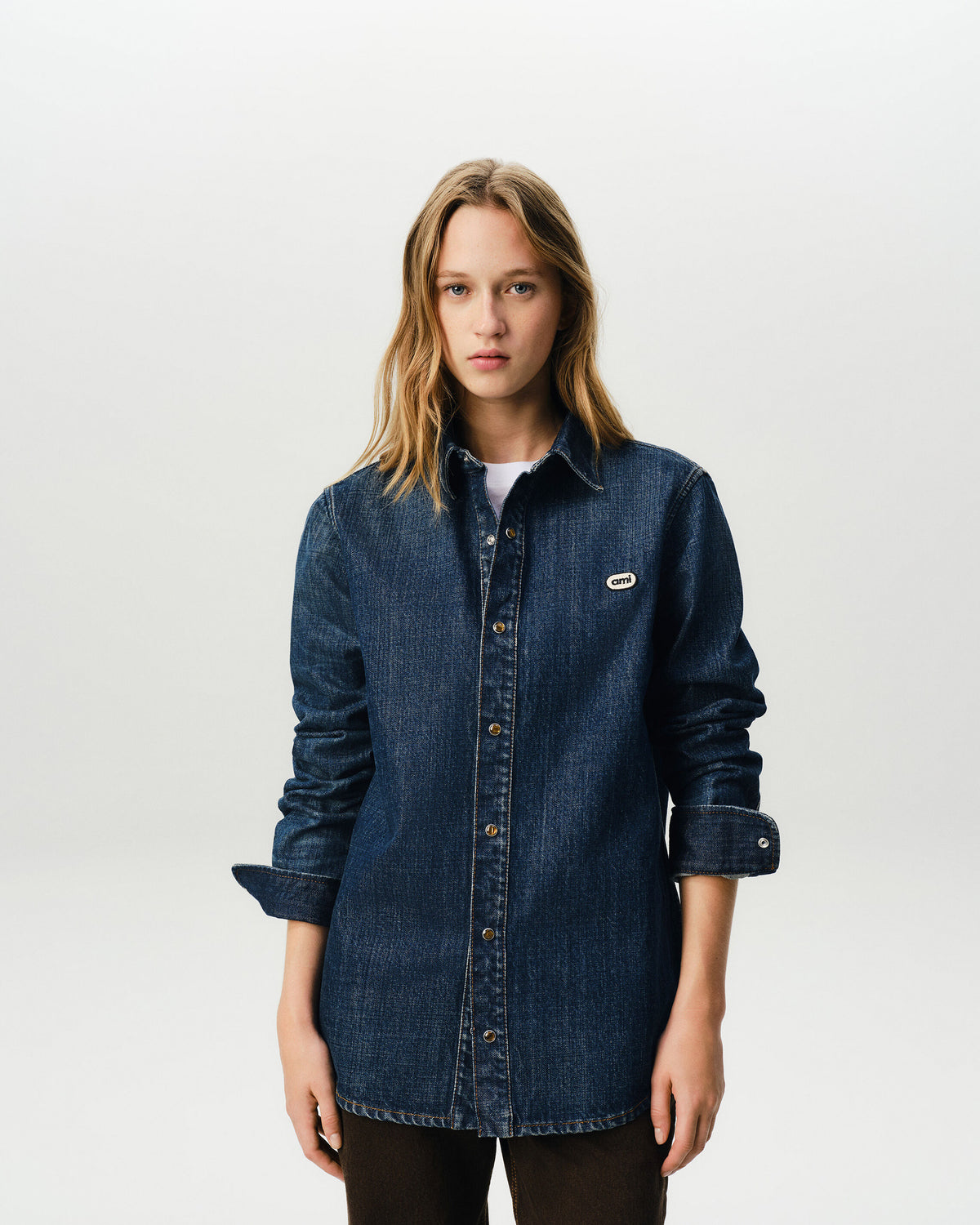 Blue cotton overshirt with Ami patch - 8