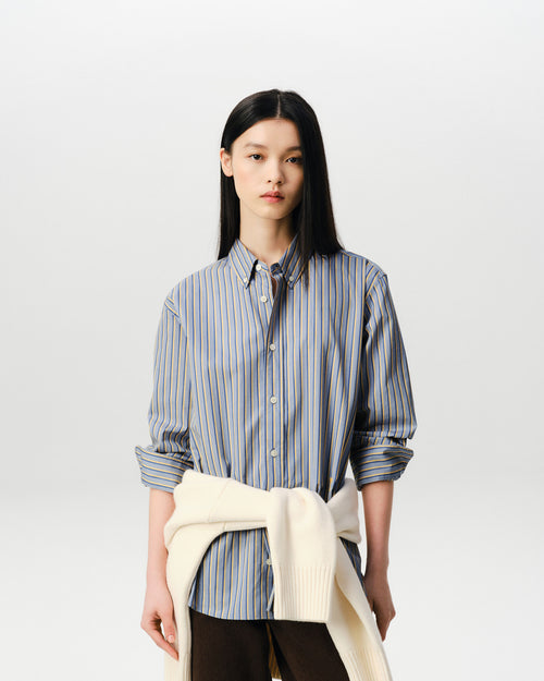                                     Blue striped cotton shirt with Ami de Coeur - 3                                 - Ami Paris