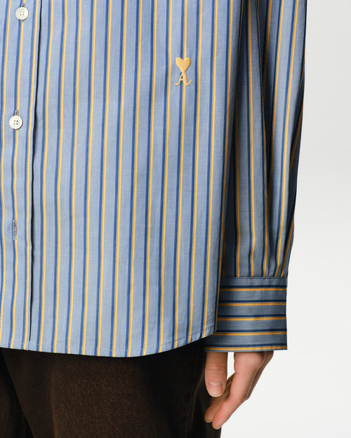 Blue striped cotton shirt with Ami de Coeur - Woman - 10 - AMI Paris - Ami Paris