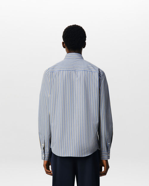 Blue striped cotton shirt with Ami de Coeur - Man - 5 - AMI Paris - Ami Paris