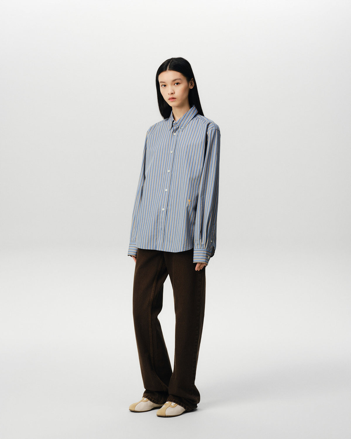 Blue striped cotton shirt with Ami de Coeur - 12