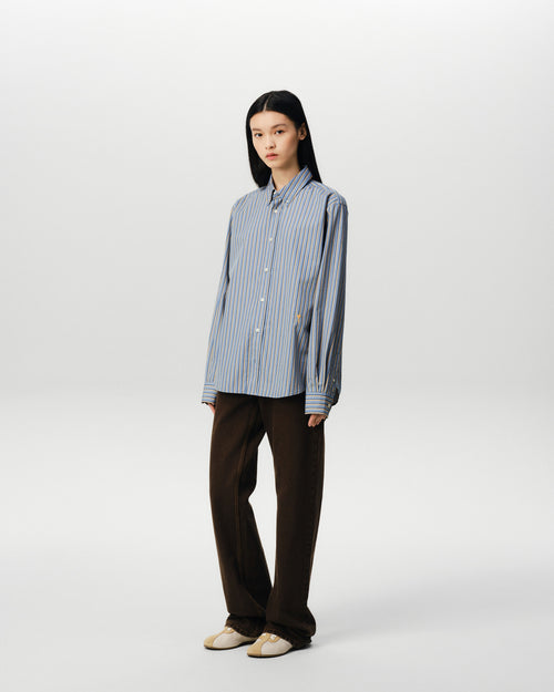 Blue striped cotton shirt with Ami de Coeur - Woman - 12 - AMI Paris - Ami Paris