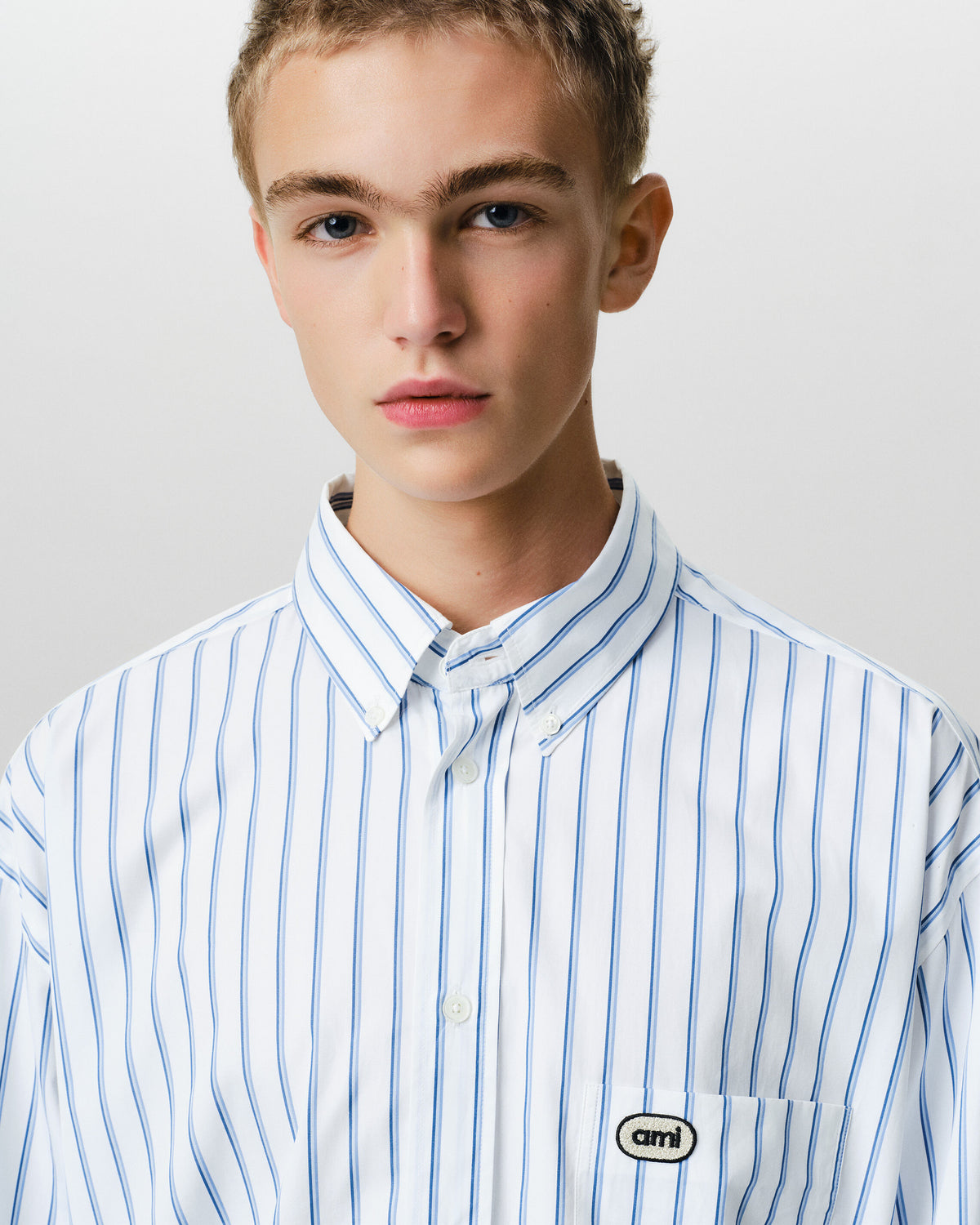White boxy striped cotton shirt with Ami patch - 4