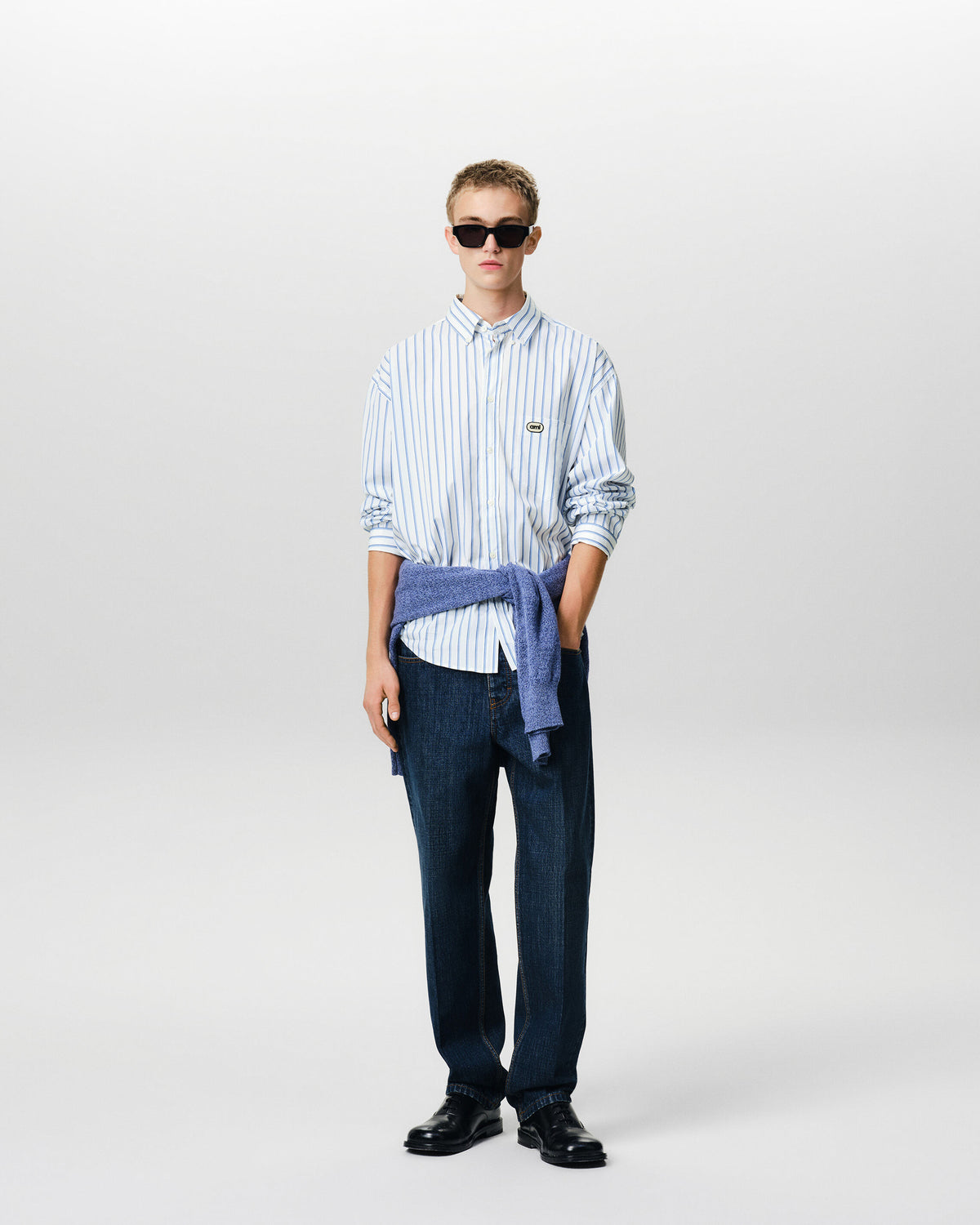 White boxy striped cotton shirt with Ami patch - 3