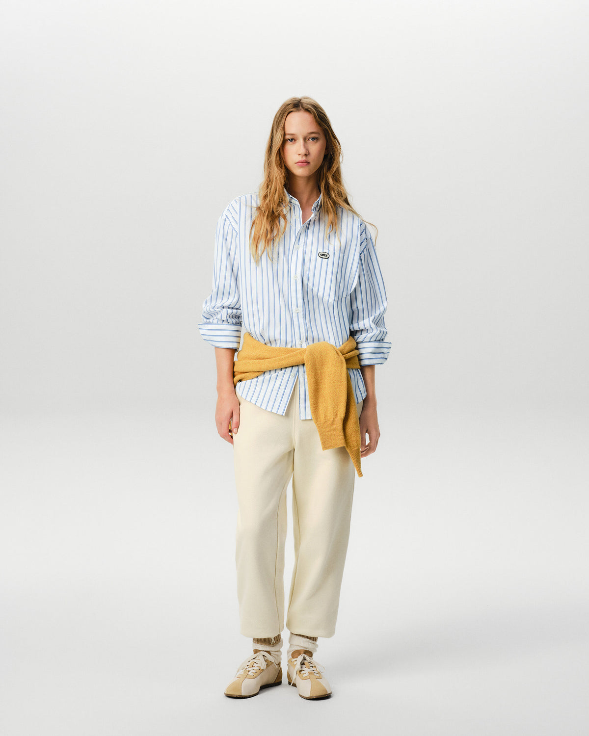 White boxy striped cotton shirt with Ami patch - 9