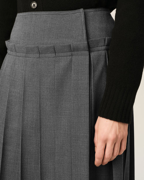 Grey midi pleated woolskirt - Woman - 11 - AMI Paris - Ami Paris