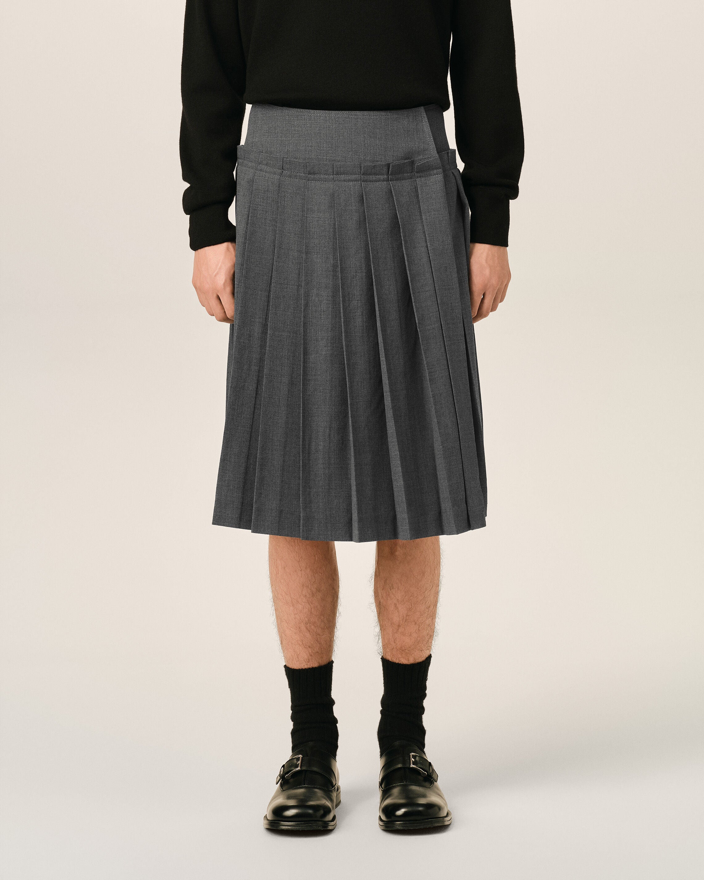 Grey midi pleated woolskirt - 3