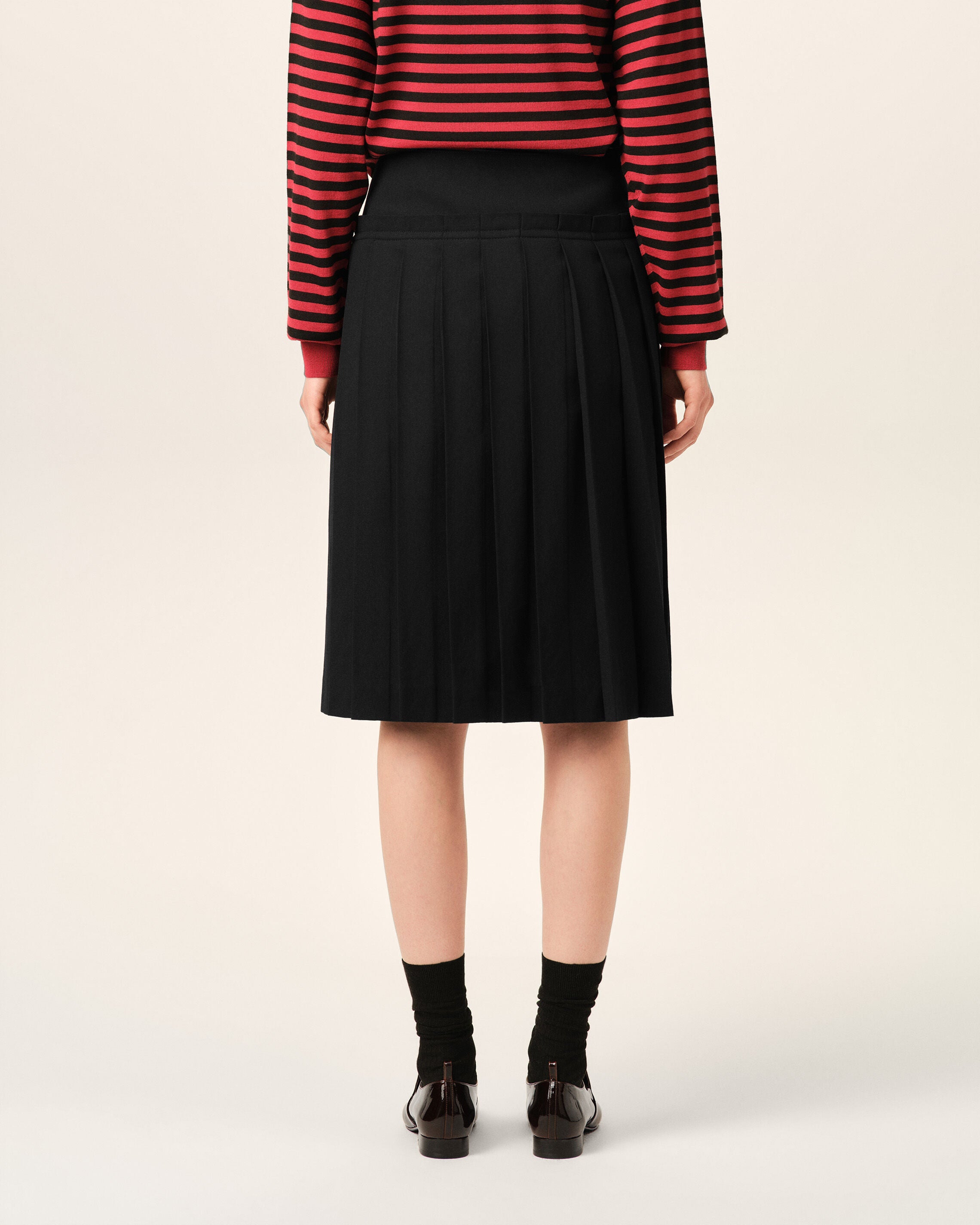 Black midi pleated woolskirt - 10