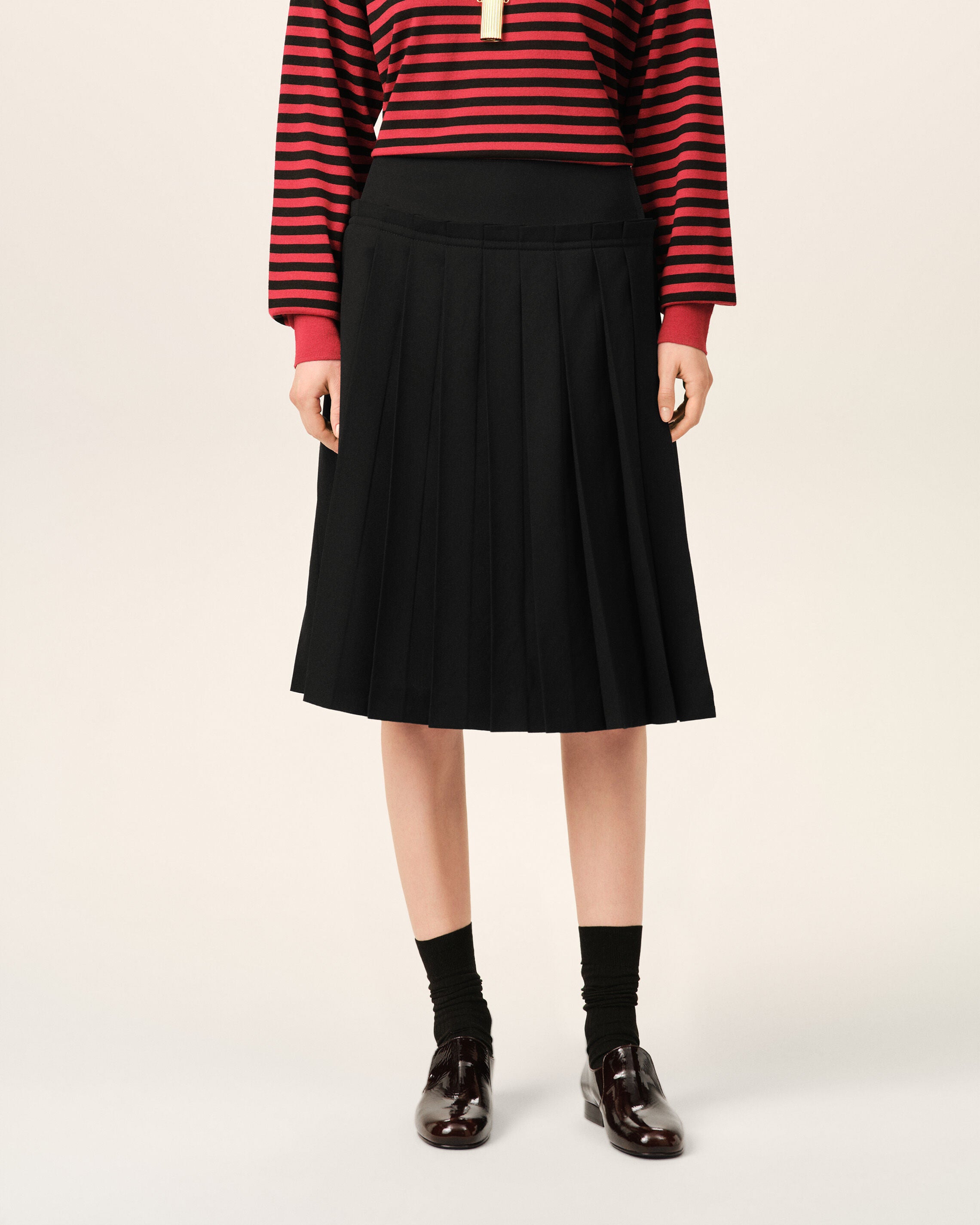 Black midi pleated woolskirt - 9