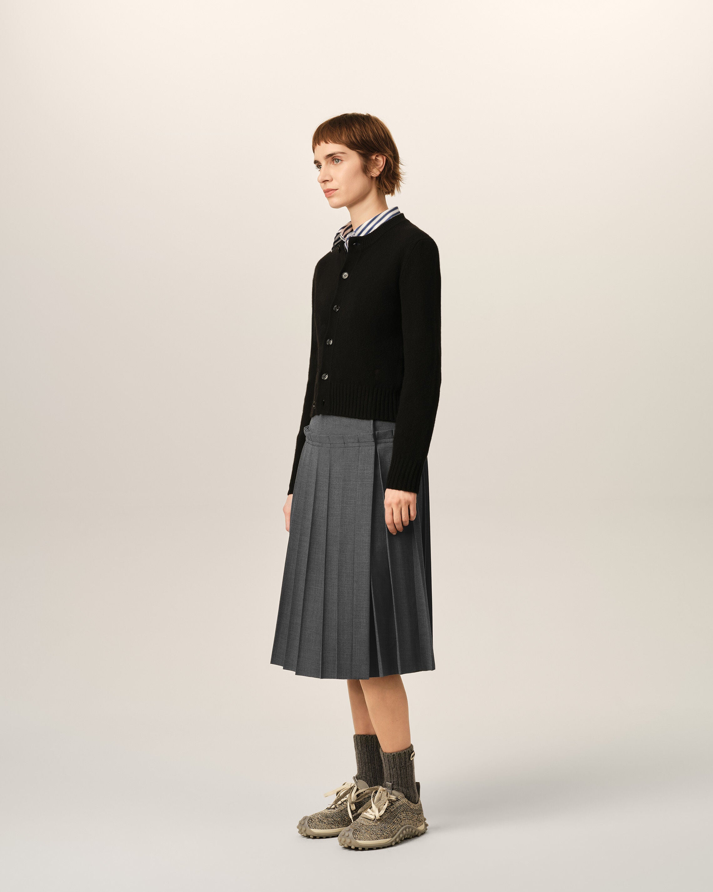 Grey midi pleated woolskirt - 12