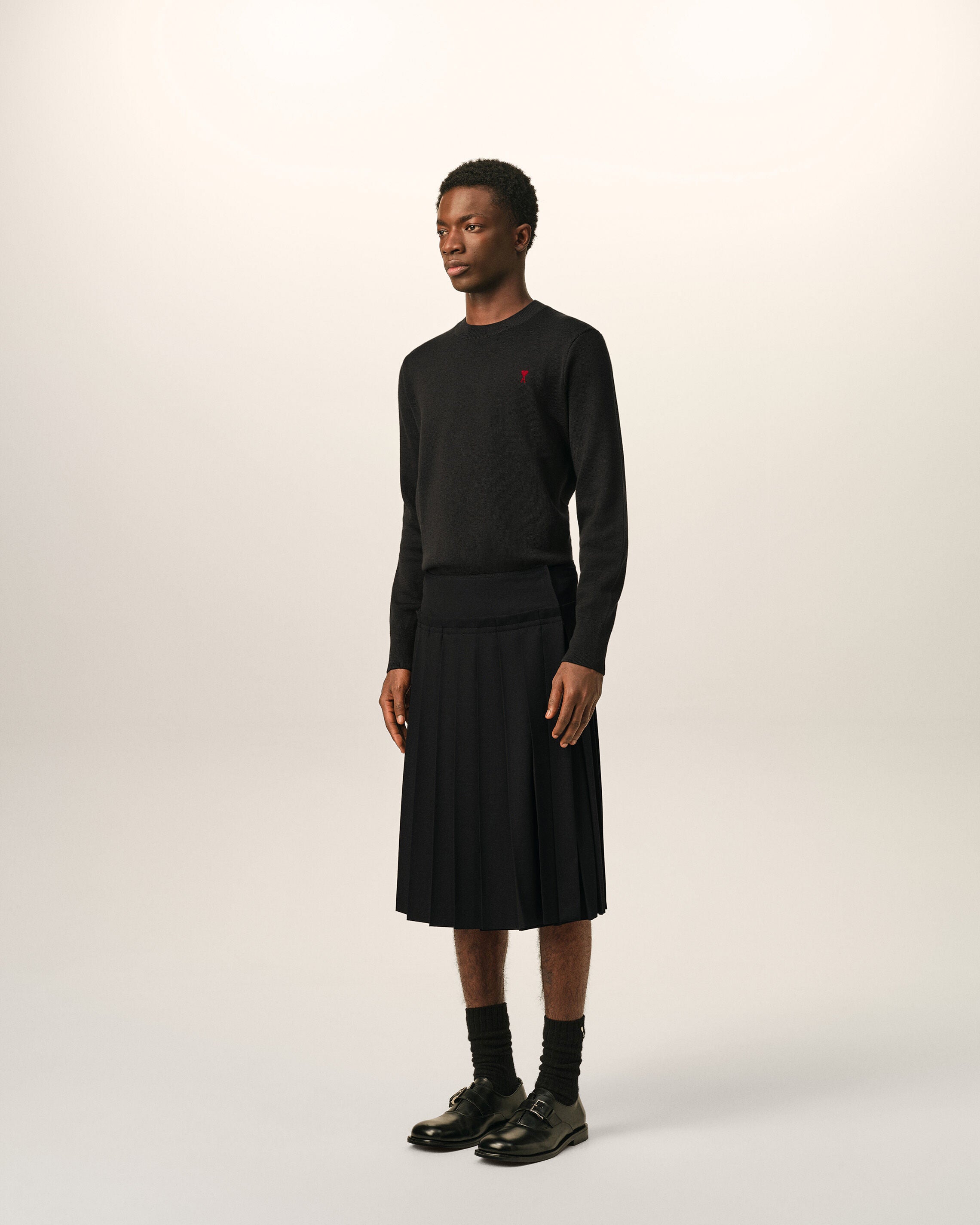 Black midi pleated woolskirt - 6