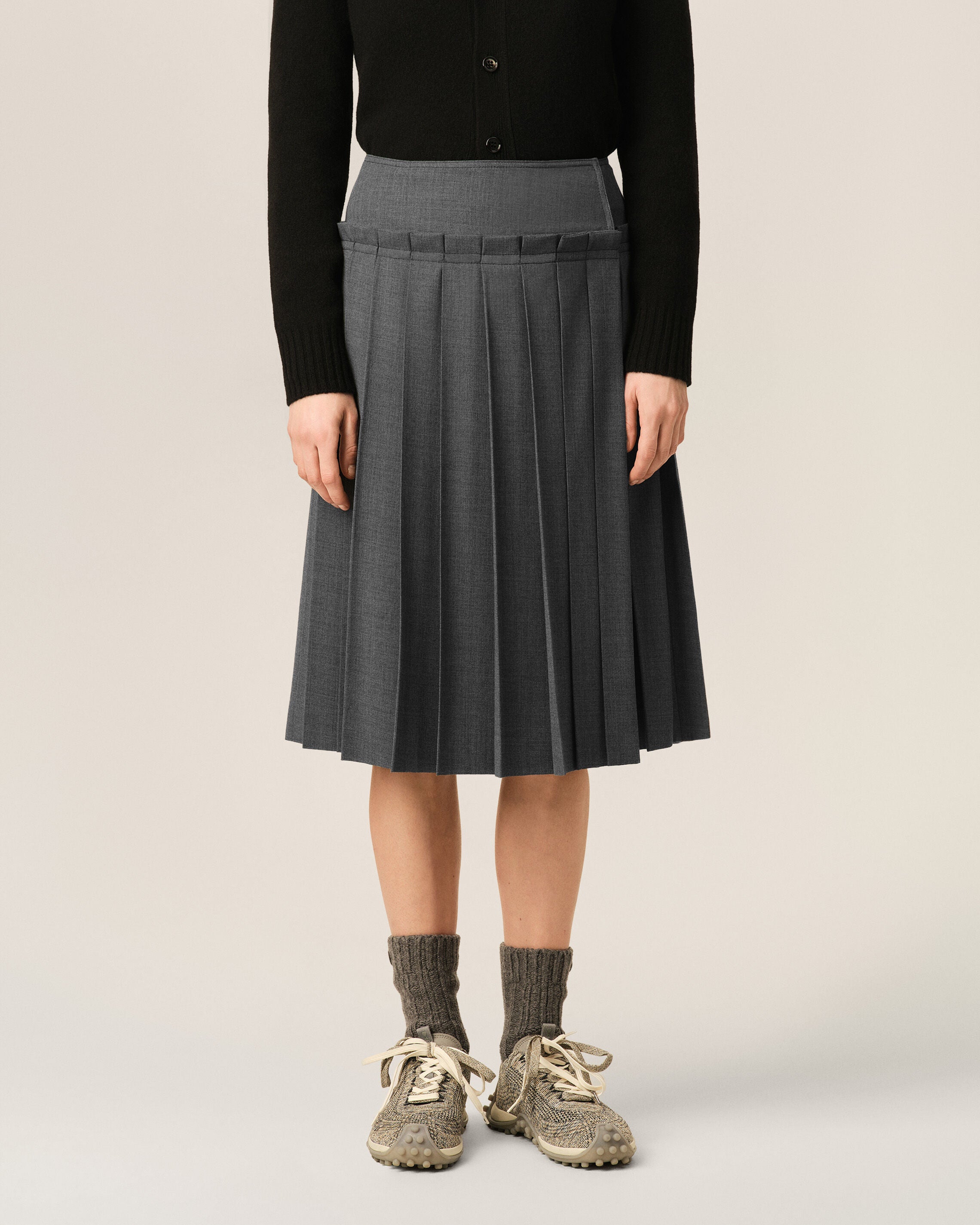 Grey midi pleated woolskirt - 9
