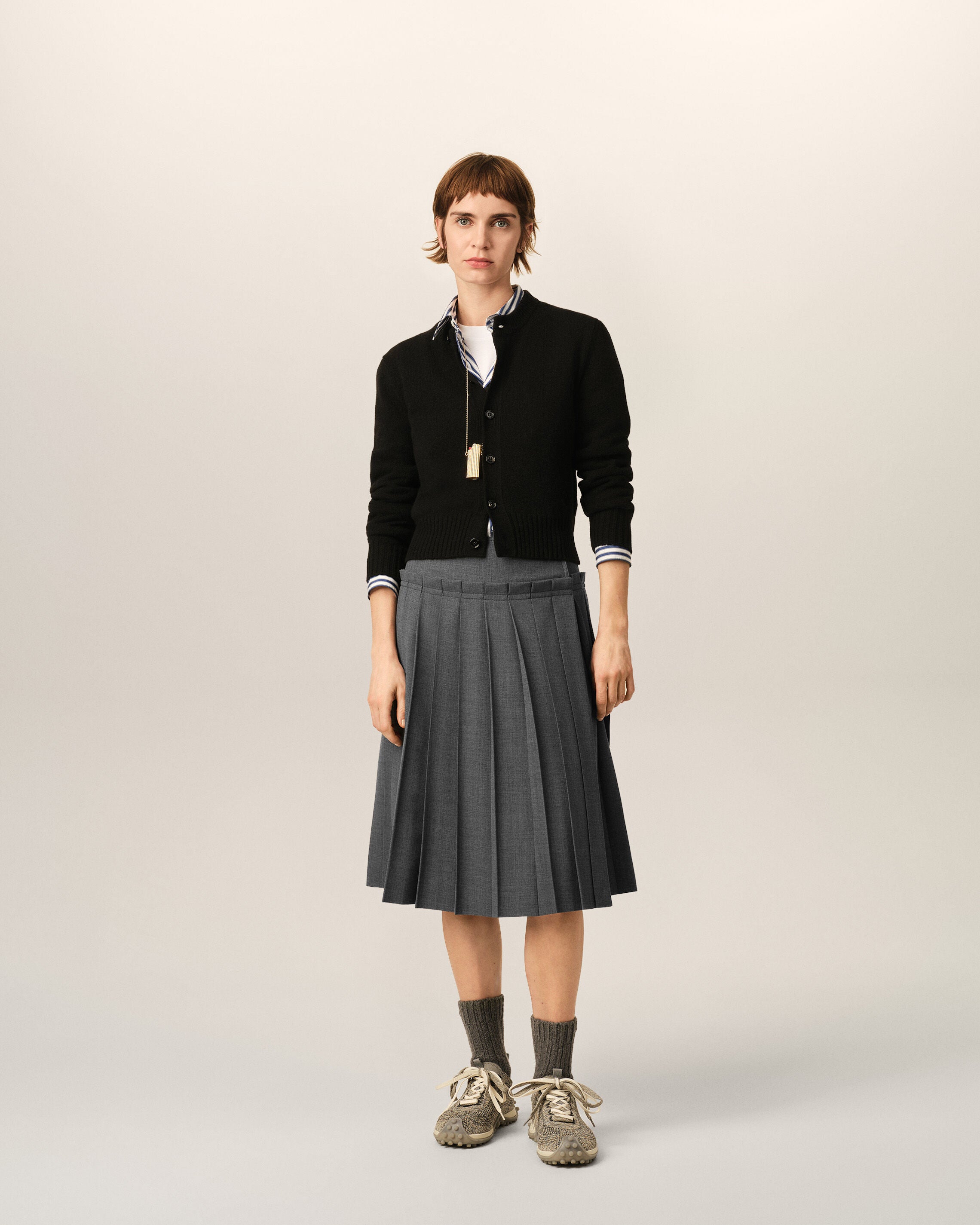 Grey midi pleated woolskirt - 8