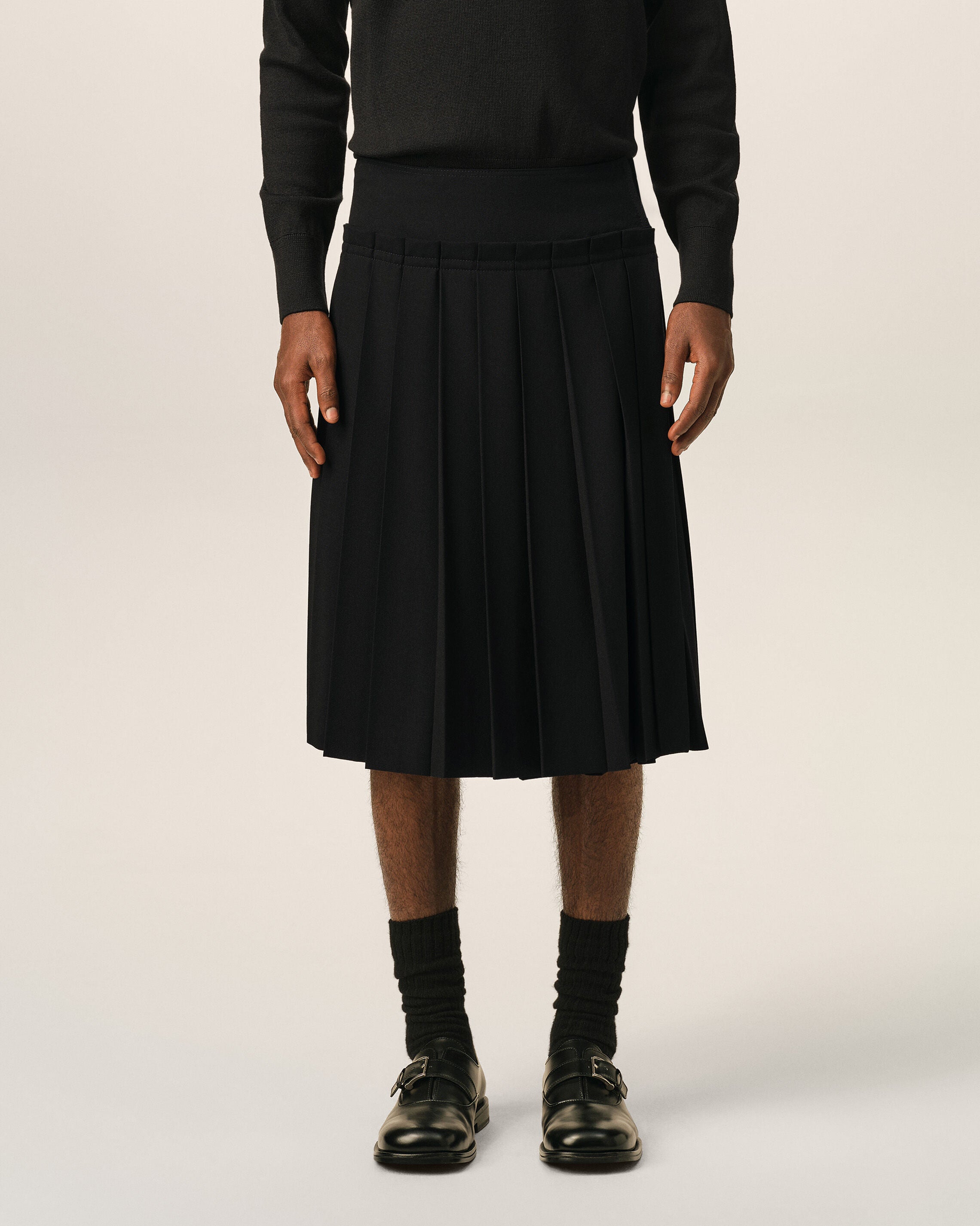 Black midi pleated woolskirt - 3