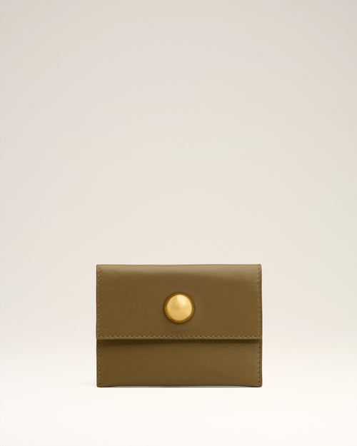 Khaki Leather Carrousel Folded Card Holder - 4 - Ami Paris