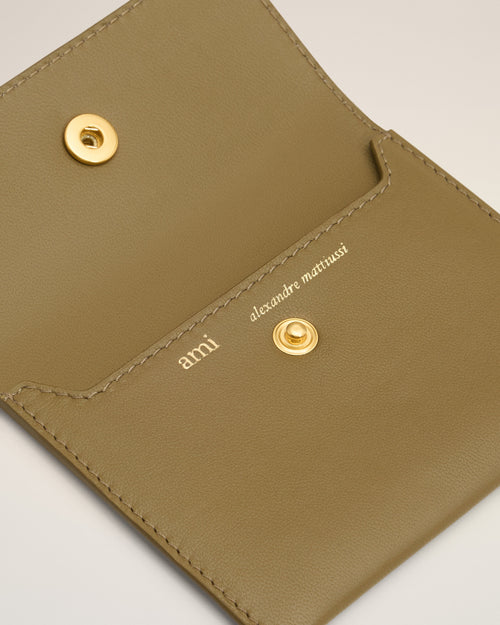 Porte-Cartes Kaki Plié Carrousel En Cuir - Homme - 3 - AMI Paris - Ami Paris