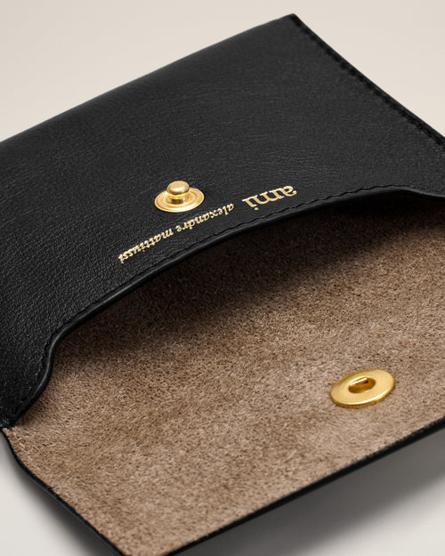 Black Carrousel Cow Leather Folded Card Holder - Woman - 6 - AMI Paris - Ami Paris