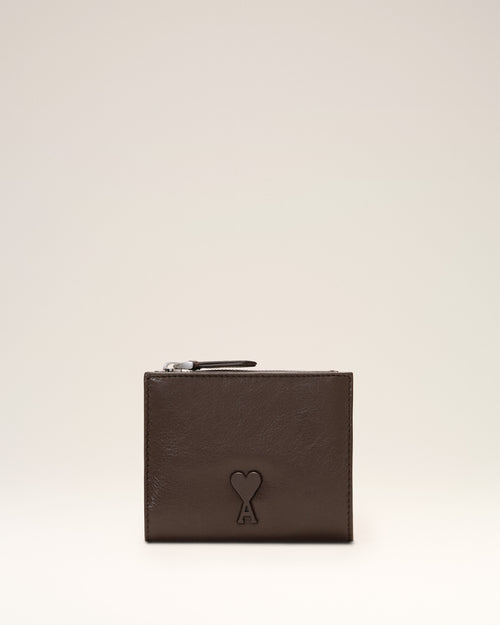 Brown Voulez-Vous Cowhide Leather Folded Wallet - DARK COFFEE - Ami Paris