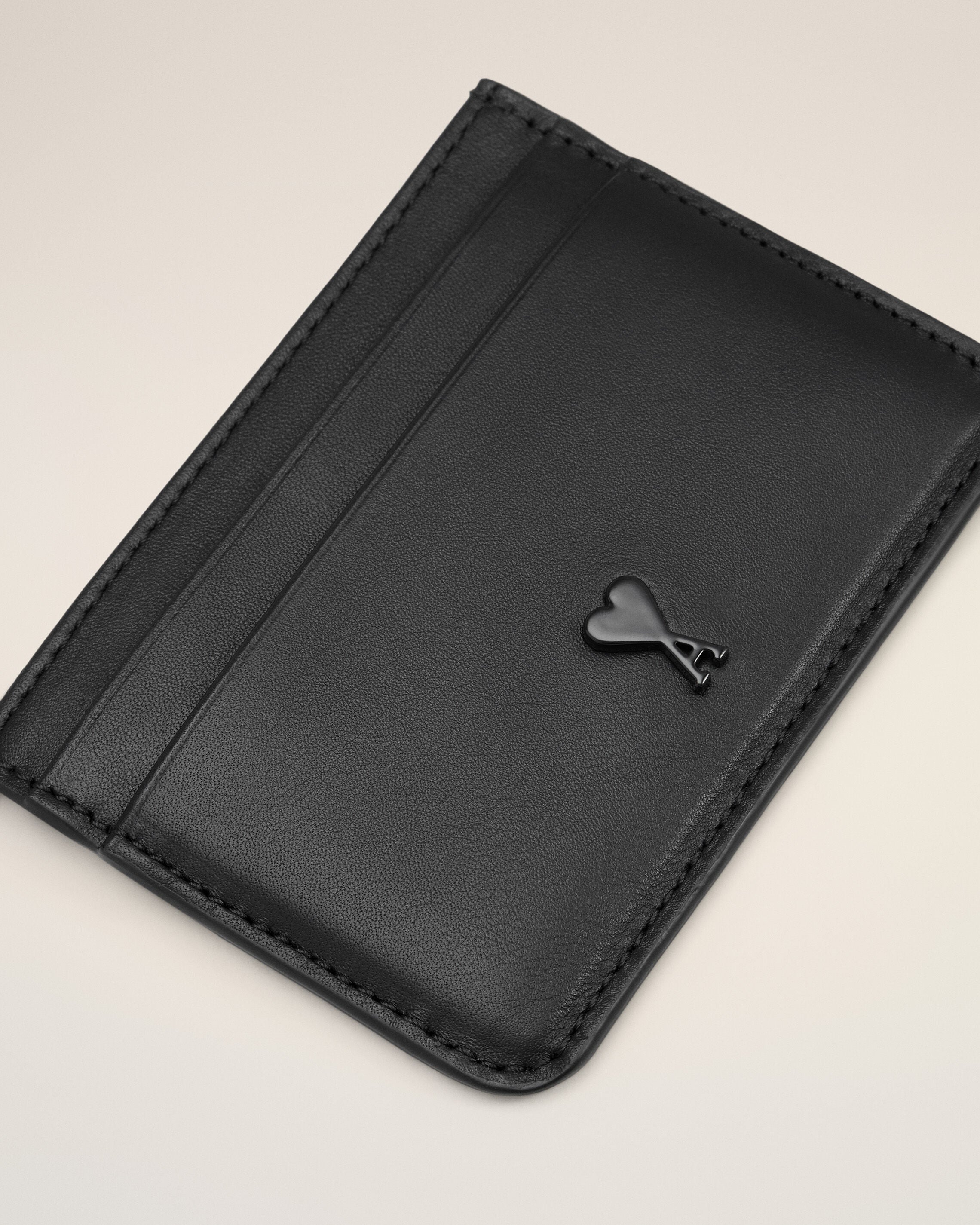 BLACK Black Smooth Leather Ami De Coeur Card Holder | AMI PARIS