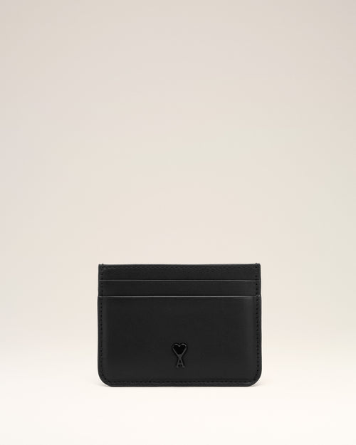                                     Black cowhide leather card holder with Ami de Coeur - 3                                 - Ami Paris