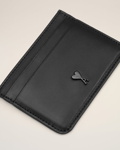 Black Cowhide Leather Ami De Coeur Card Holder - 3 - Ami Paris