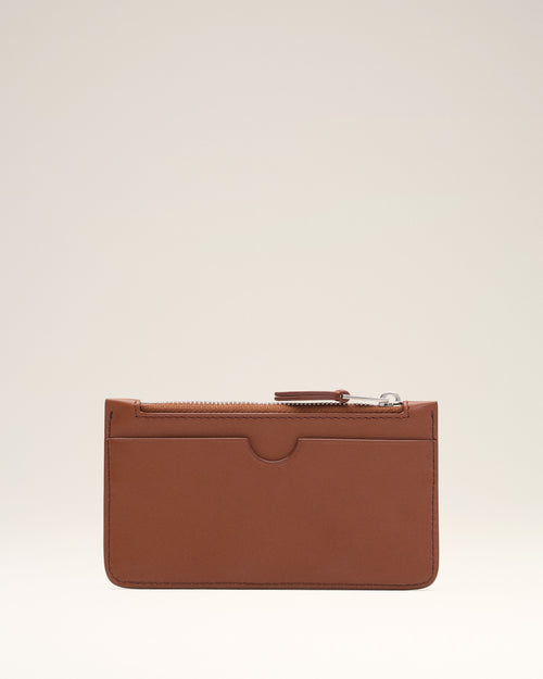                             Brown Cowhide Leather Ami De Coeur Zipped Card Holder - 3                         - Ami Paris