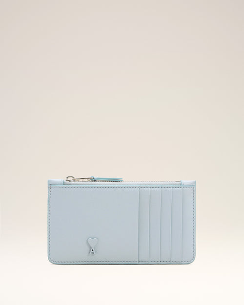 Blue Smooth Leather Ami De Coeur Zipped Card Holder - 1 - Ami Paris