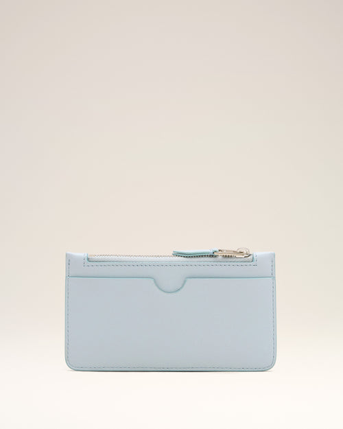                                     Blue Smooth Leather Ami De Coeur Zipped Card Holder - 3                                 - Ami Paris