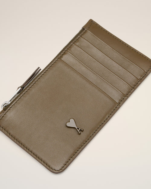 Green Smooth Leather Ami De Coeur Zipped Card Holder - 6 - Ami Paris