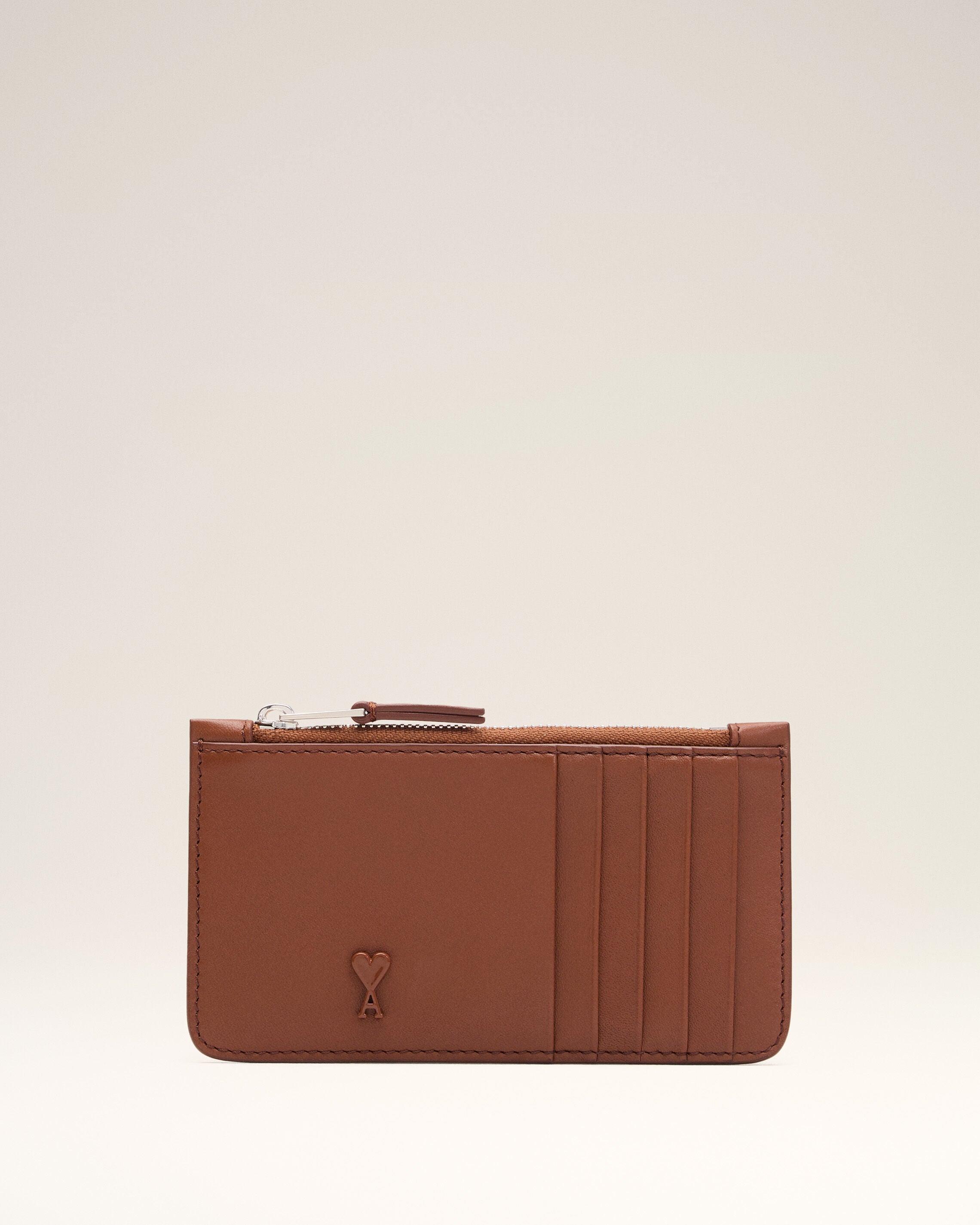 Brown Cowhide Leather Ami De Coeur Zipped Card Holder - 1