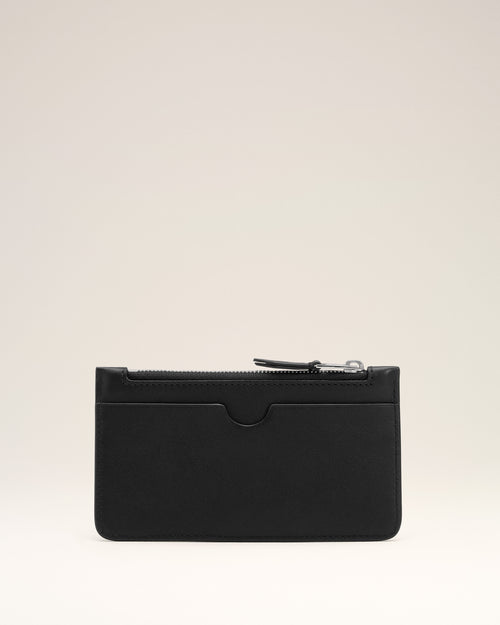 Black zipped cowhide leather card holder with Ami de Coeur - 1 - Ami Paris