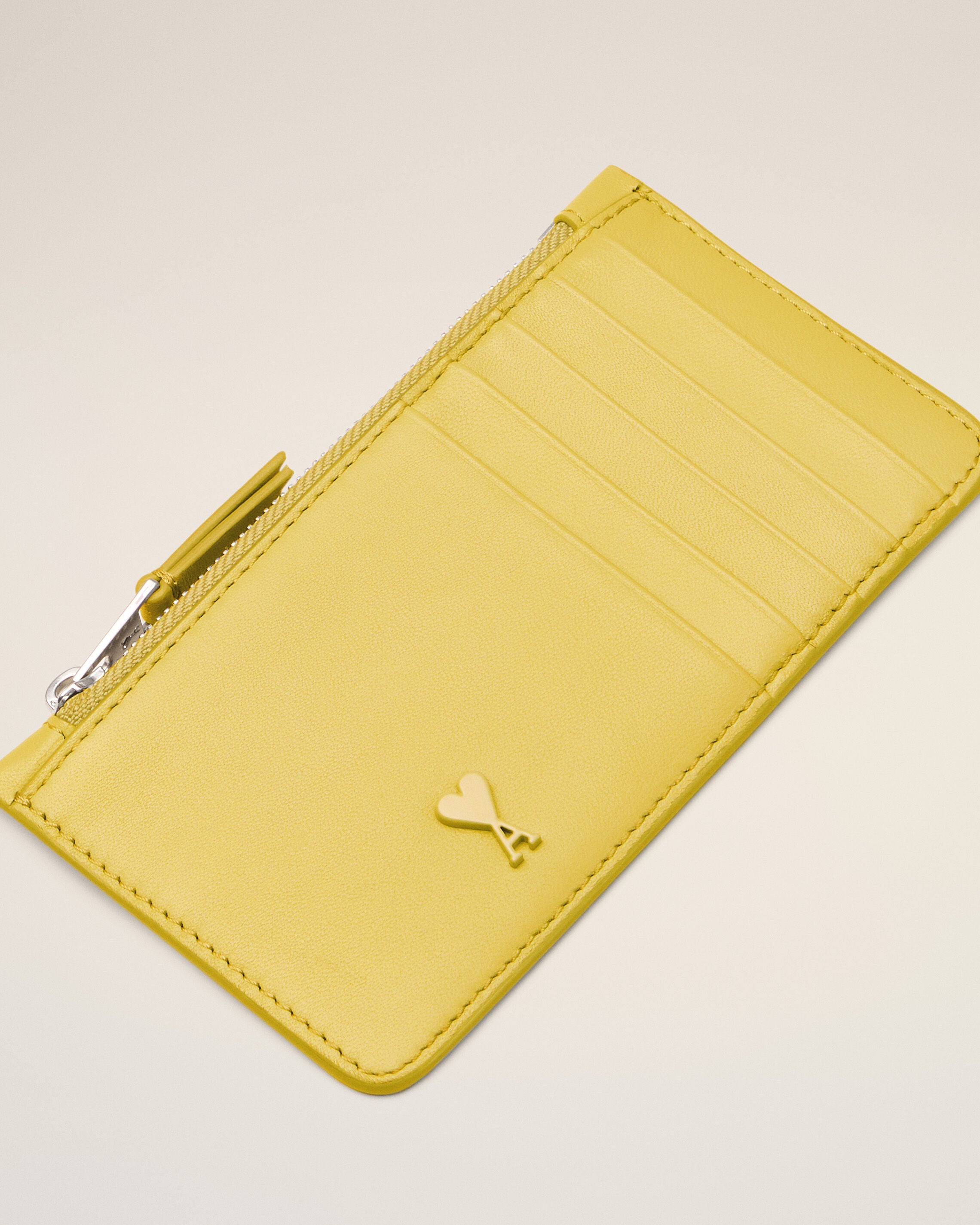 Yellow Cowhide Leather Ami De Coeur Zipped Card Holder - 6