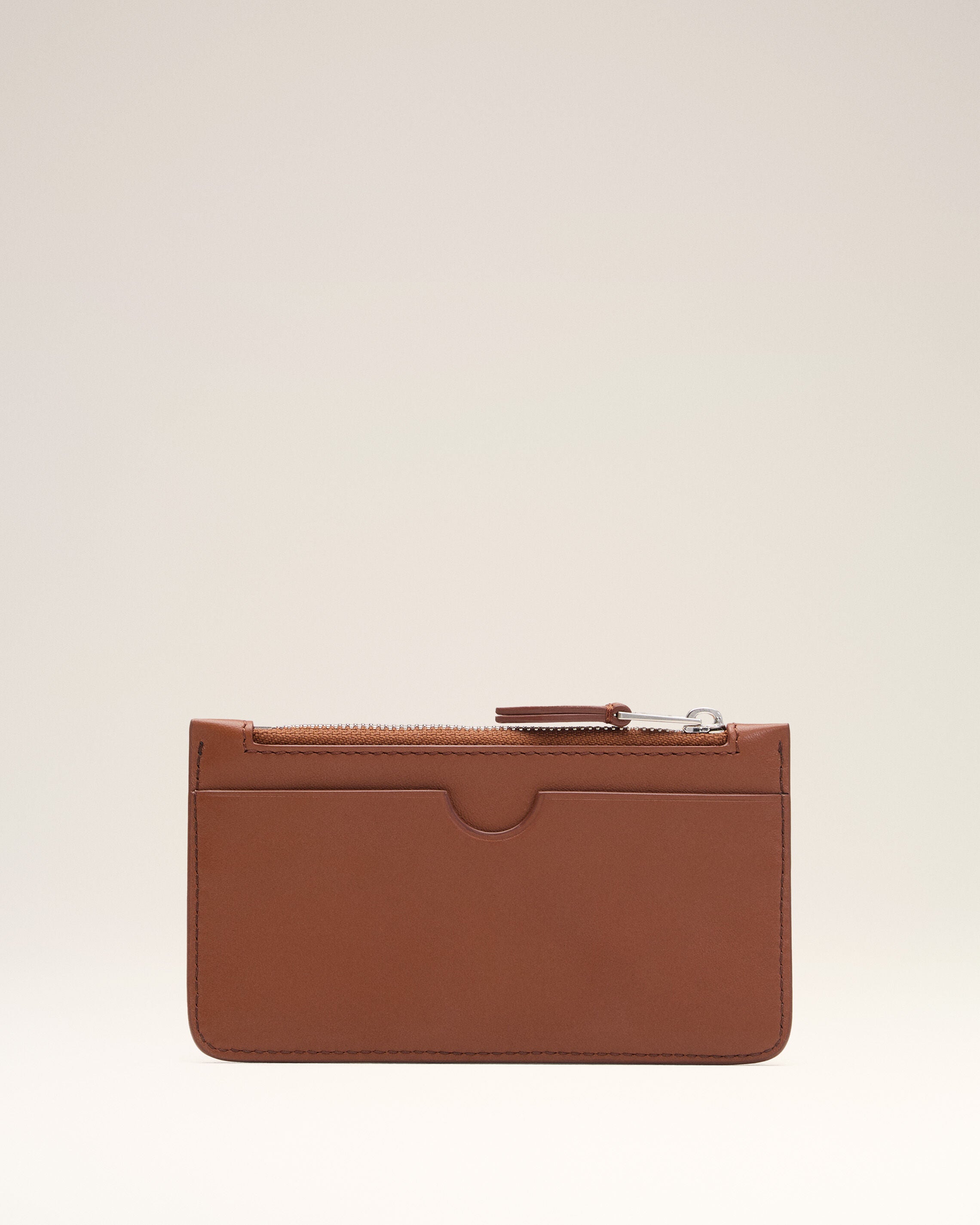Brown Cowhide Leather Ami De Coeur Zipped Card Holder - 2
