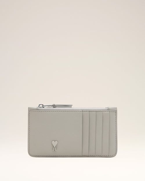 Grey Cowhide Leather Ami De Coeur Zipped Card Holder - Man - 1 - AMI Paris - Ami Paris