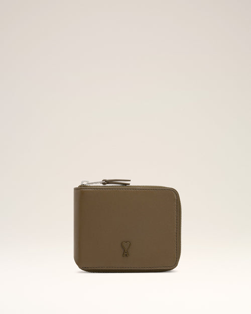 Green Smooth Leather Ami De Coeur Compact Wallet - 1 - Ami Paris