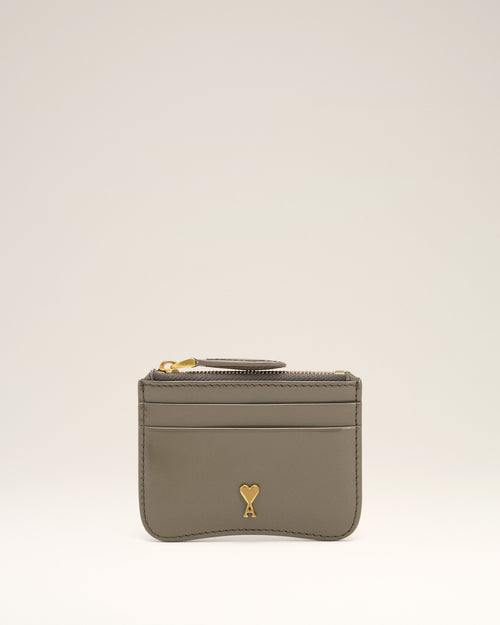 Grey Glazed Leather Paris Paris Zipped Card Holder - 2 - Ami Paris