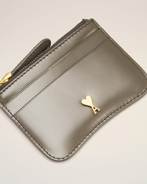 Grey Glazed Leather Paris Paris Zipped Card Holder - Woman - 6 - AMI Paris - Ami Paris