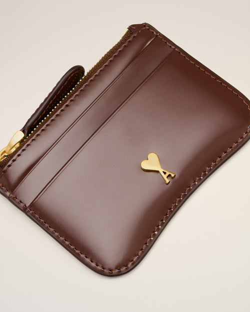 Burgundy Glazed Leather Paris Paris Zipped Card Holder - 3 - Ami Paris