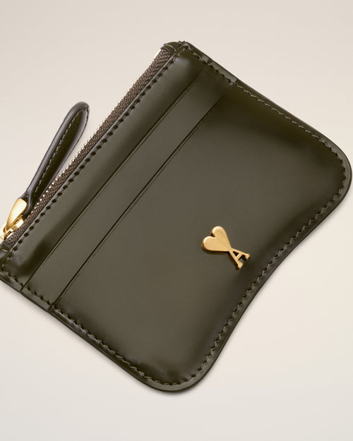 Porte-Cartes Zippé Paris Paris Vert en Cuir De Veau - 6 - Ami Paris