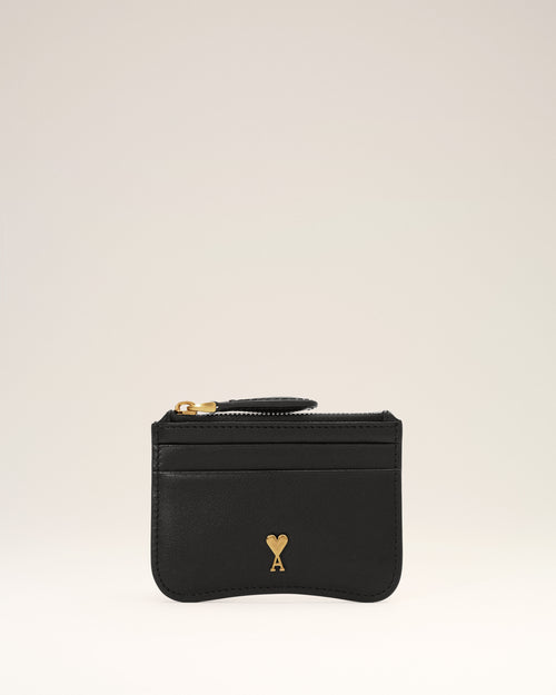 Black Paris Paris zipped cowhide leather card holder - BLACK/VIBRATED BRASS - Ami Paris