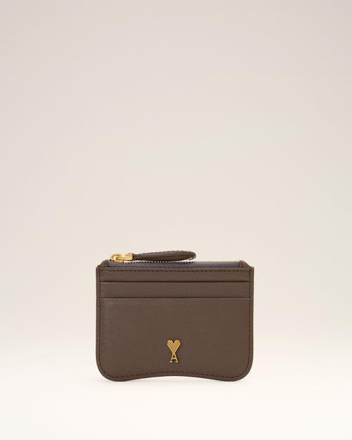 Brown Paris Paris zipped cowhide leather card holder - TRUFFLE - Ami Paris