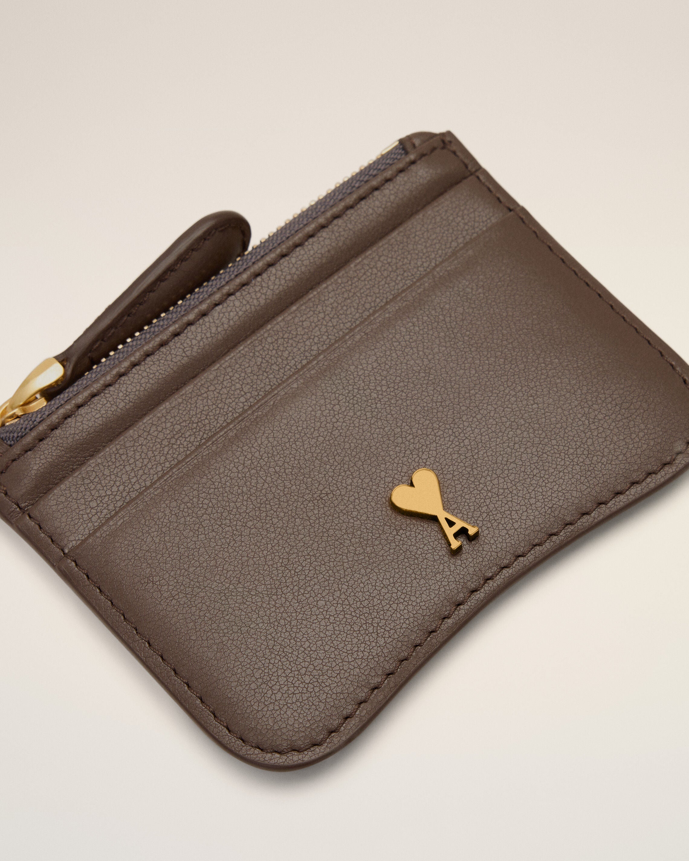 Brown Paris Paris zipped cowhide leather card holder - 3