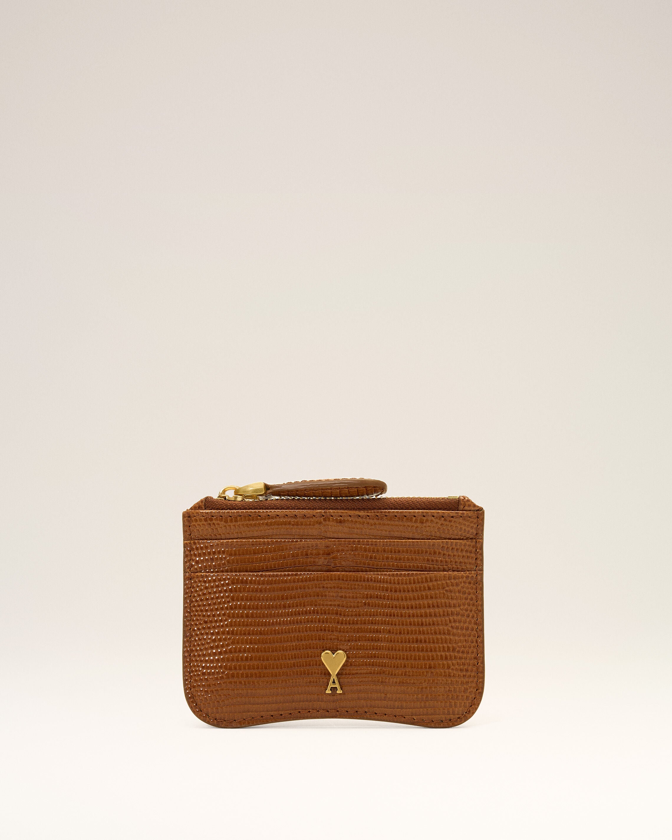 COGNAC Brown lizard embossed Paris Paris zipped leather card