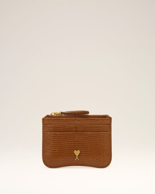 Brown lizard embossed Paris Paris zipped leather card holder - Woman - 4 - AMI Paris - Ami Paris