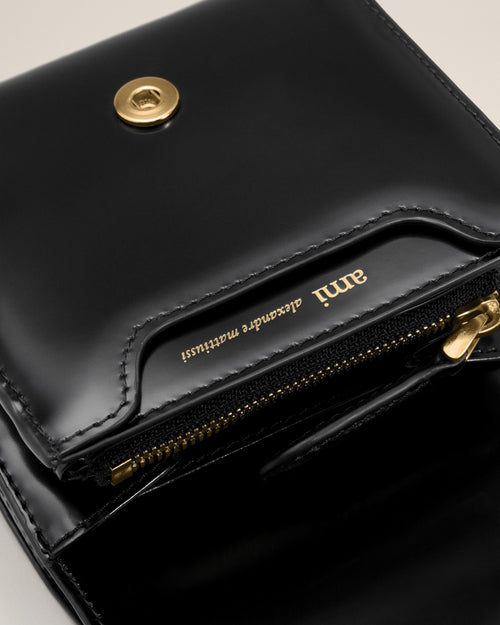 Black Cow Leather Paris Paris Compact Wallet - 6 - Ami Paris