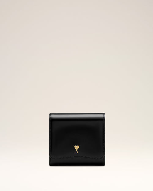 Black Cow Leather Paris Paris Compact Wallet - 2 - Ami Paris