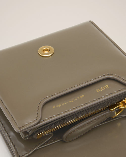 Grey Glazed Leather Paris Paris Compact Wallet - 3 - Ami Paris